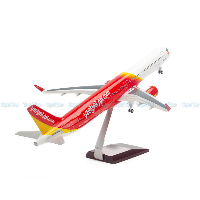 Mô hình máy bay Airbus Vietjet Air 47cm lắp ráp có đèn Everfly VG93