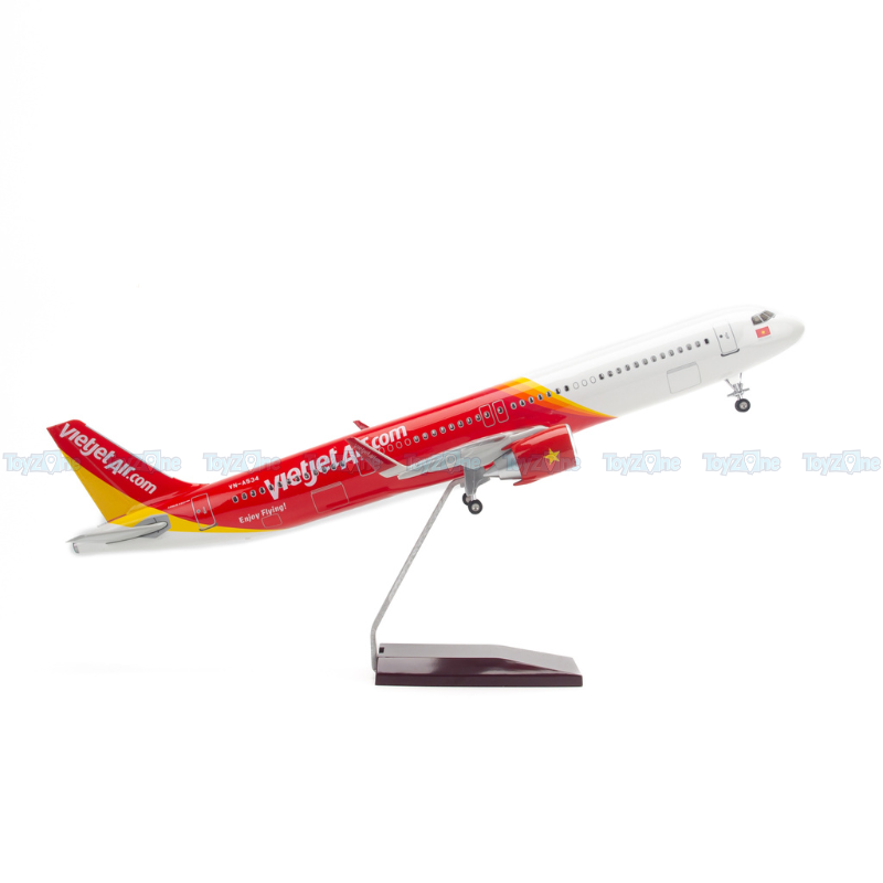 Mô hình máy bay Airbus Vietjet Air 47cm lắp ráp có đèn Everfly VG93