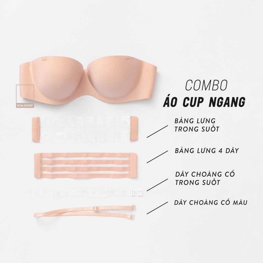 Áo Lót Cup Ngang Mút Vừa Không Dây Su Đúc Dây Lưng Trong Mặc Áo Hở Vai BOM SISTER MU2505