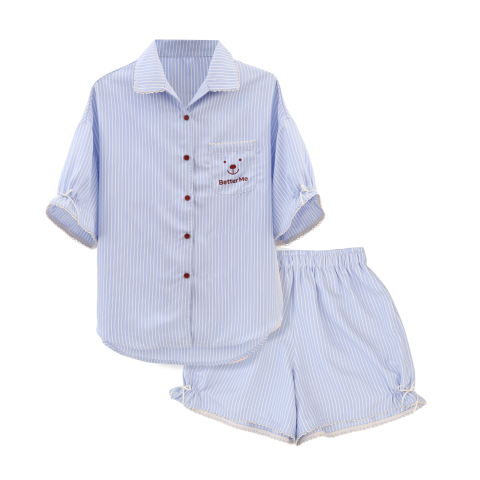Bộ đồ ngủ, đồ mặc nhà nữ áo có tay quần đùi họa tiết đơn giản dễ thương BOM Sister MN2012