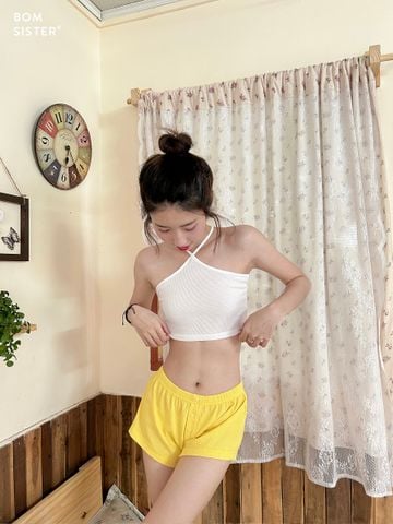 Áo croptop cổ yếm vải mềm mịn co giãn đa dạng màu BOM SISTER MC1006