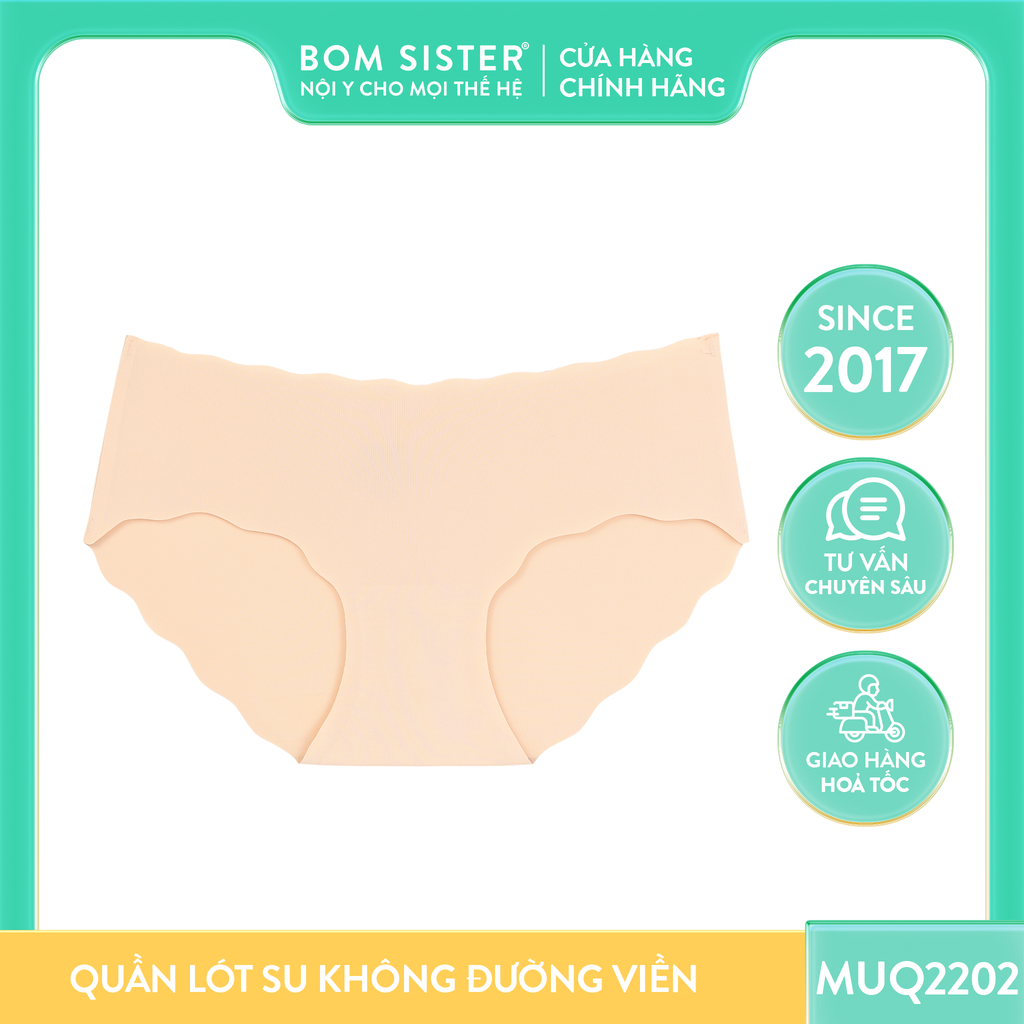 Quần lót nữ chất su màu trơn cắt viền lượn sóng không đường may đáy hai lớp BOM SISTER MUQ2202