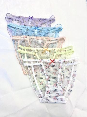 Quần lót ren lưới thiết kế 2 dây hông họa tiết hoa nhí dễ thương Q0B110