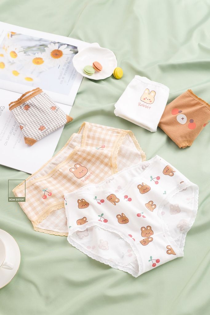 Quần lót thun cotton, thoáng khí, mềm mại, họa tiết trẻ trung dễ thương BOM SISTER Q2024