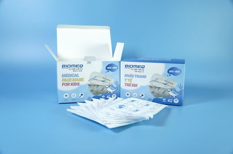  Hộp 50 cái khẩu trang 4 lớp trẻ em Biomeq Mask+ Kids kháng khuẩn, mềm mịn: Trên 8 tuổi 