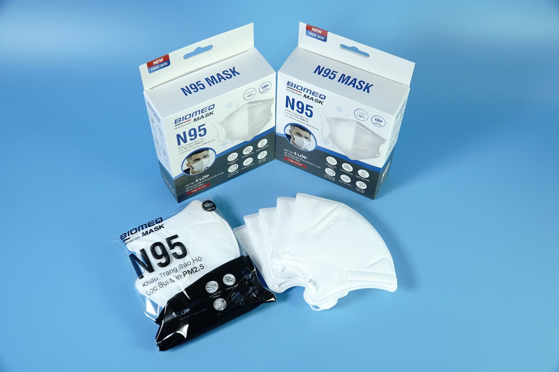 Hộp khẩu trang N95 bảo hộ 5 lớp Biomeq Mask N95 kháng khuẩn trắng mềm mịn, xử lý tĩnh điện 