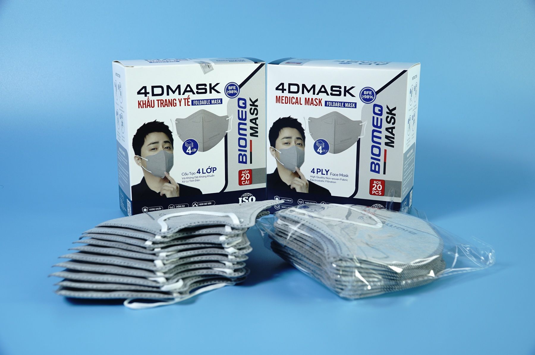  Hộp 20 cái khẩu trang y tế 4 lớp Biomeq Mask 4D mềm mịn, kháng khuẩn - Nhiều màu 