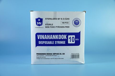  Hộp 100 bơm tiêm 10cc VINAHANKOOK bơm tiêm y tế xilanh 10ml vô trùng - Tặng kim / Nhiều cỡ 