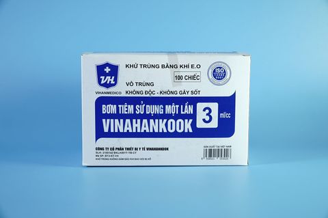  Hộp 100 bơm tiêm y tế 3cc VINAHANKOOK bơm tiêm xilanh 3ml vô trùng - Tặng kim / Nhiều cỡ 