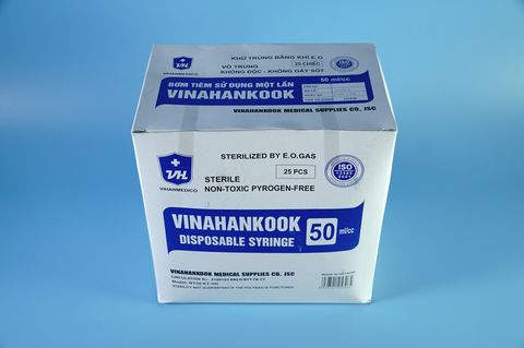  Hộp 25 bơm tiêm 50cc VINAHANKOOK bơm tiêm xilanh 50ml y tế vô trùng - Nhiều cỡ 