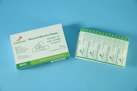  Băng dán cá nhân trong suốt GREETMED băng y tế chống nước - Hộp 100 cái 7,2x1,9cm 