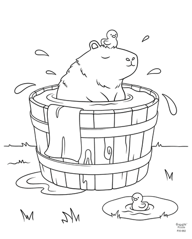  Puzzle Tô Màu - Capybara Trong Chậu Tắm 