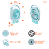  Quạt sạc có đèn led NRF6310W/B/P Nanoco 