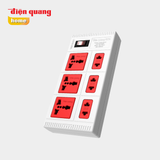  Ổ cắm Điện Quang ECO 5-6-8 lỗ kết hợp 2 chấu 3 chấu, màu đỏ, đen, dây dài 2 mét, 5 mét 