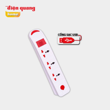  Ổ cắm Điện Quang ĐQ ESK DBW103USB, kiểu tàu siêu tốc, 3 lỗ 3 chấu,  2 USB, 1 công tắc, màu trắng, dây dài 2 mét, 5 mét 