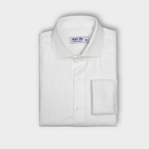  Áo sơ mi nam Linen Trắng cổ áo cutaway phong cách Italiano 