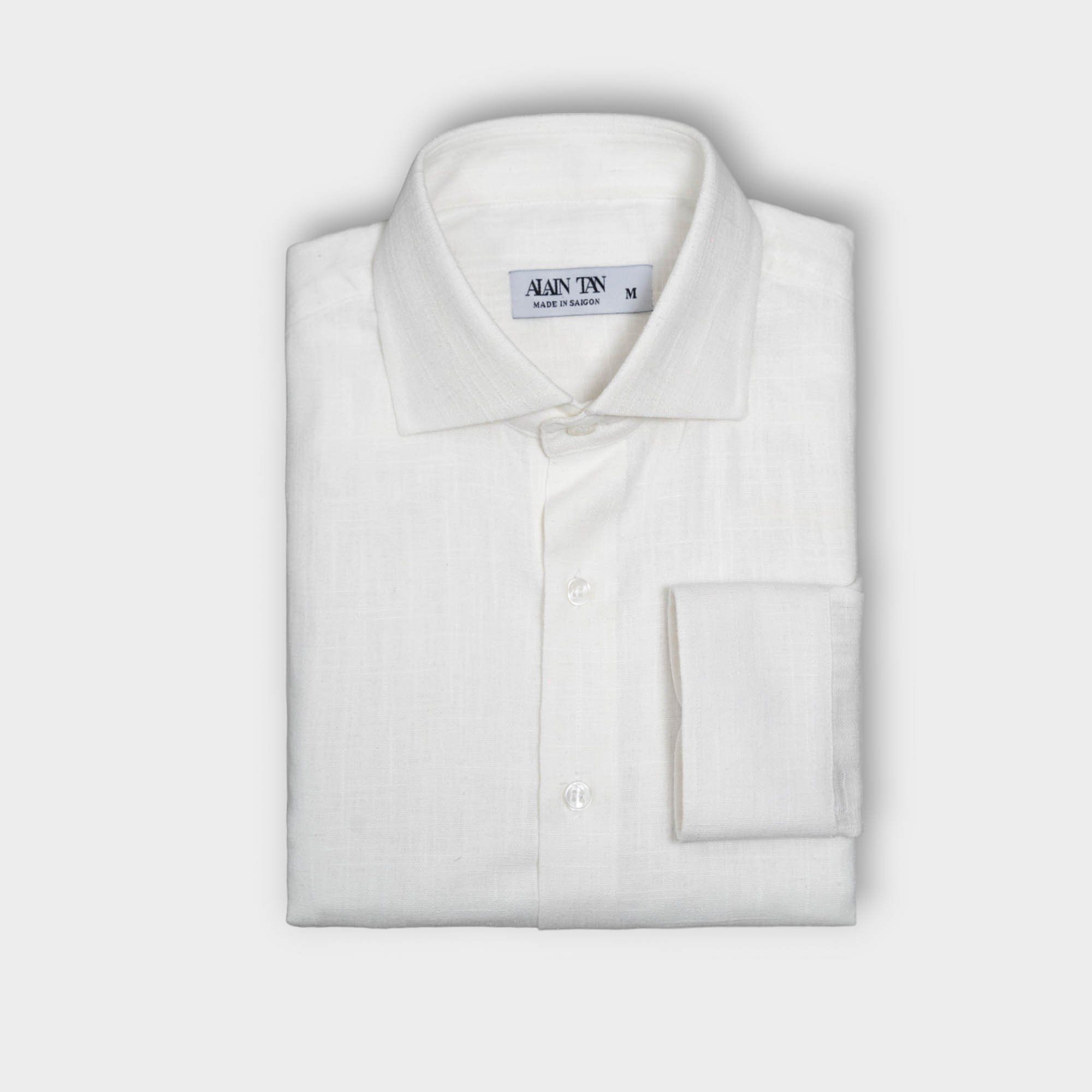 Áo sơ mi nam Linen Trắng cổ áo cutaway phong cách Italiano