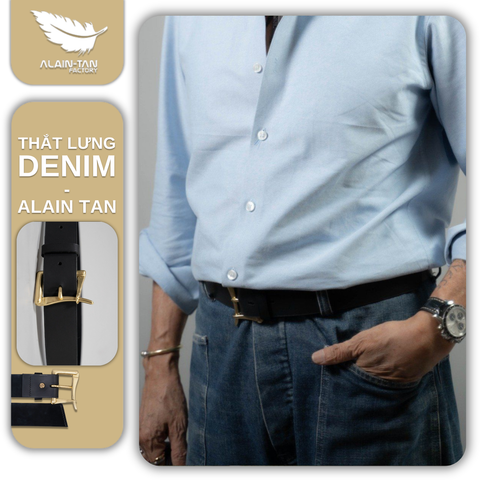  Thắt Lưng Denim ALain Tan - Chất Liệu Da Bò Bản 3,8cm Mang Đậm Phong Cách Cổ Điển 