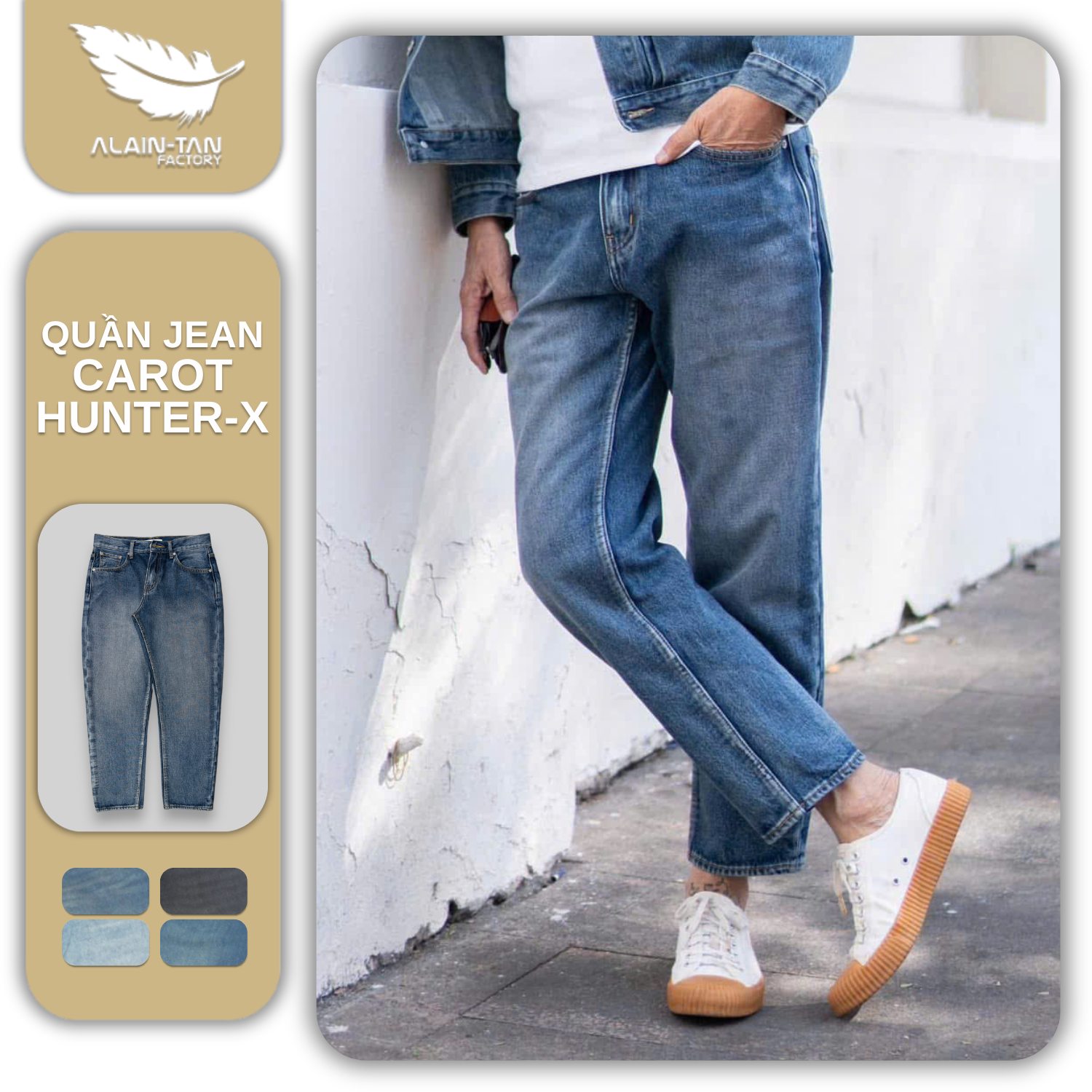 Quần Jean Carot Hunter X Alain Tan - Chất Liệu Cao Cấp Mang Phong Cách Năng Động, Trẻ Trung