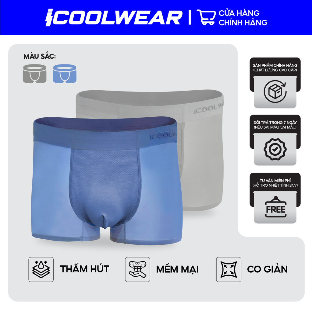 Combo 3 quần sịp nam BOXER ICOOLWEAR thun lạnh cao cấp, co giãn 4 chiều, kháng khuẩn tốt - VN004