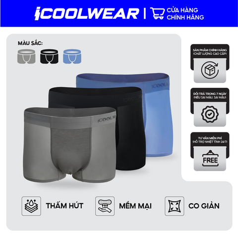 Combo 3 quần sịp nam BOXER ICOOLWEAR thun lạnh cao cấp, co giãn 4 chiều, kháng khuẩn tốt - VN004