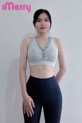 Áo thể thao tập gym sọc trắng - ghi, khuy cài áo 2626