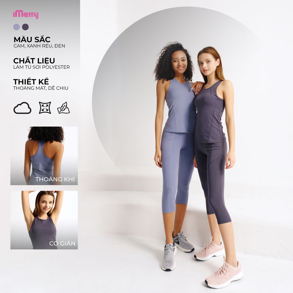 Set quần + áo 3 lỗ tập gym iMerry chất liệu poly mát, thoải khí, êm BR1220