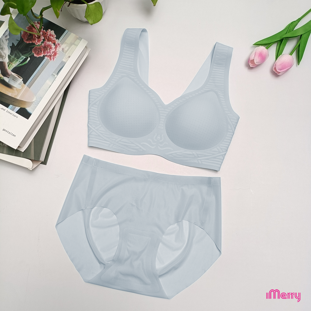 Bộ lót su lụa băng iMerry thiết kế 3d hiện đại, mỏng mịn, thoáng mát, mút đệm mỏng 1cm BA007 - Beige - Áo, Nữ