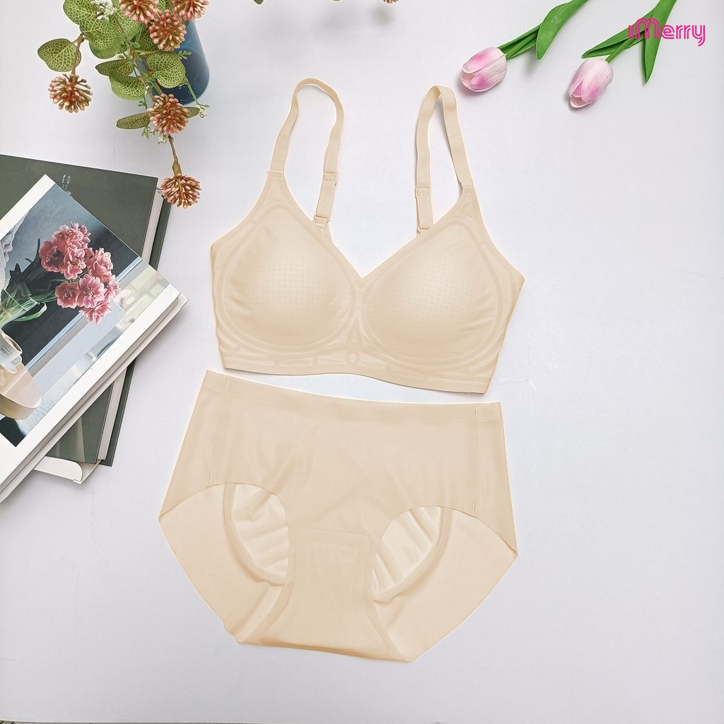 Bộ lót su lụa băng iMerry thiết kế 3d hiện đại, mỏng mịn, thoáng mát, mút đệm mỏng 1cm BA008 - Beige - Áo, Nữ