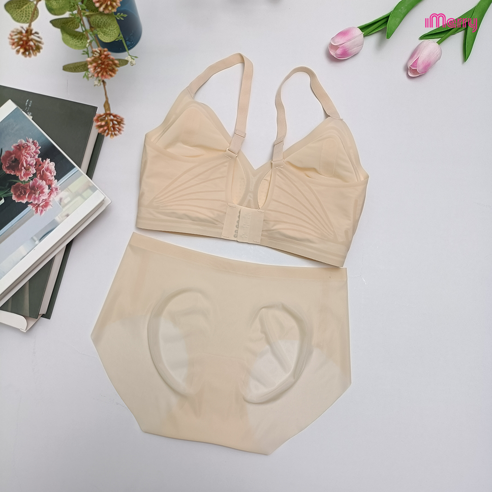 Bộ lót su lụa băng iMerry thiết kế 3d hiện đại, mỏng mịn, thoáng mát, mút đệm mỏng 1cm BA008 - Beige - Áo, Nữ