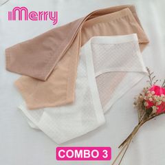 Combo 3 quần lót su hoa văn caro iMerry cạp thấp vải lưới hoa văn cao cấp mềm mịn thoáng mát không hằn thoải mái VQ036