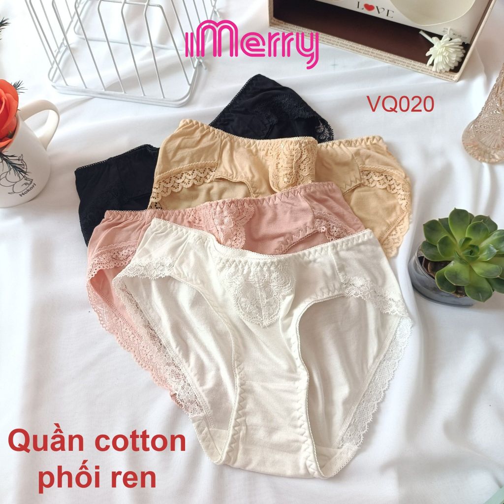 Combo 3 quần lót cotton nữ iMERRY phối ren cao cấp kiểu dáng bikini thoáng khí, thoải mái VQ020