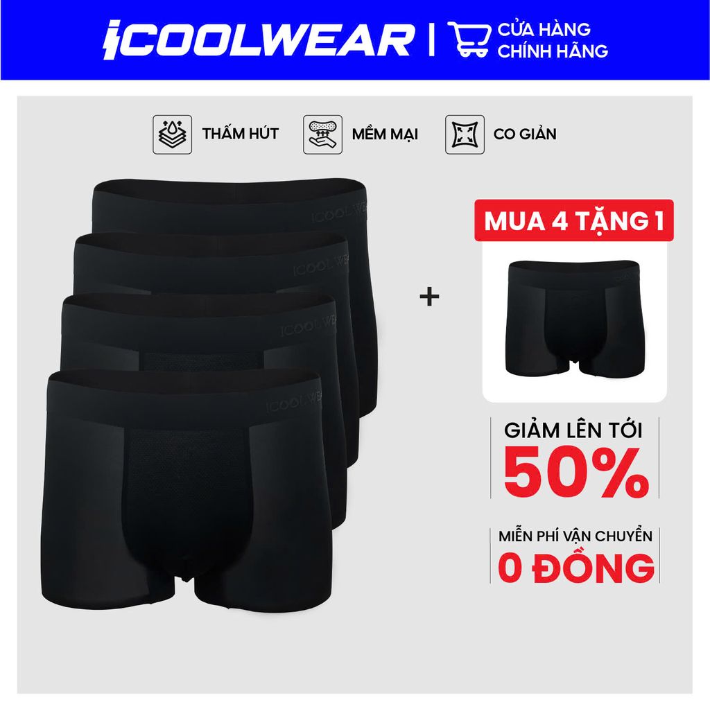 Combo 3 quần sịp nam BOXER ICOOLWEAR thun lạnh cao cấp, co giãn 4 chiều, kháng khuẩn tốt - VN004