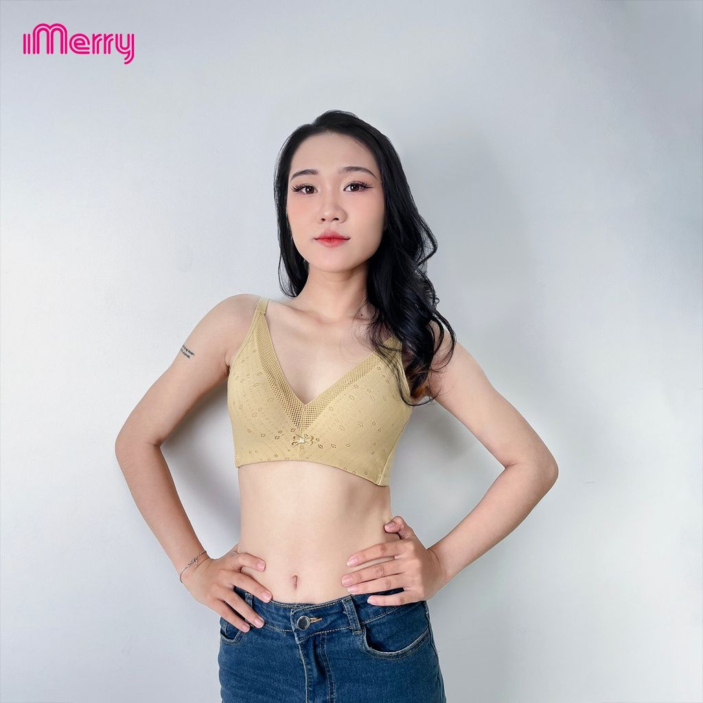 Áo lót nữ modal iMerry cao cấp, form cúp cao,không gọng,đai lưng 2 lớp,họa tiết lưới tinh tế VA019
