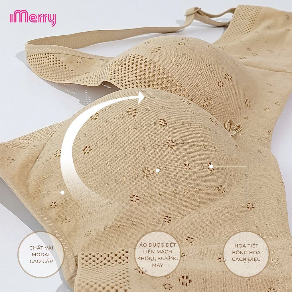 Áo lót nữ modal iMerry cao cấp, form cúp cao,không gọng,đai lưng 2 lớp,họa tiết lưới tinh tế VA019