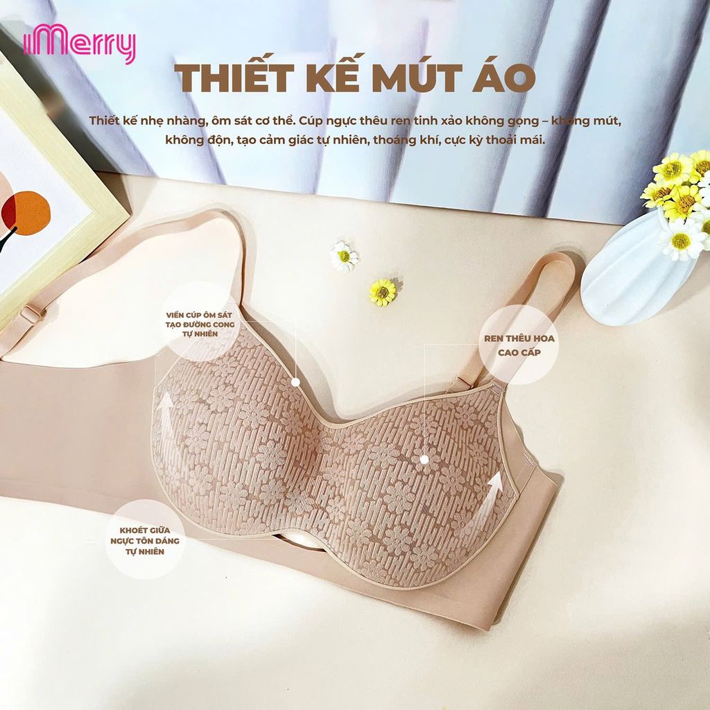 Áo lót nữ su cao cấp iMerry,không gọng,không mút,form cúp C và D,nhẹ nhàng, ren thêu tinh xảo VA017