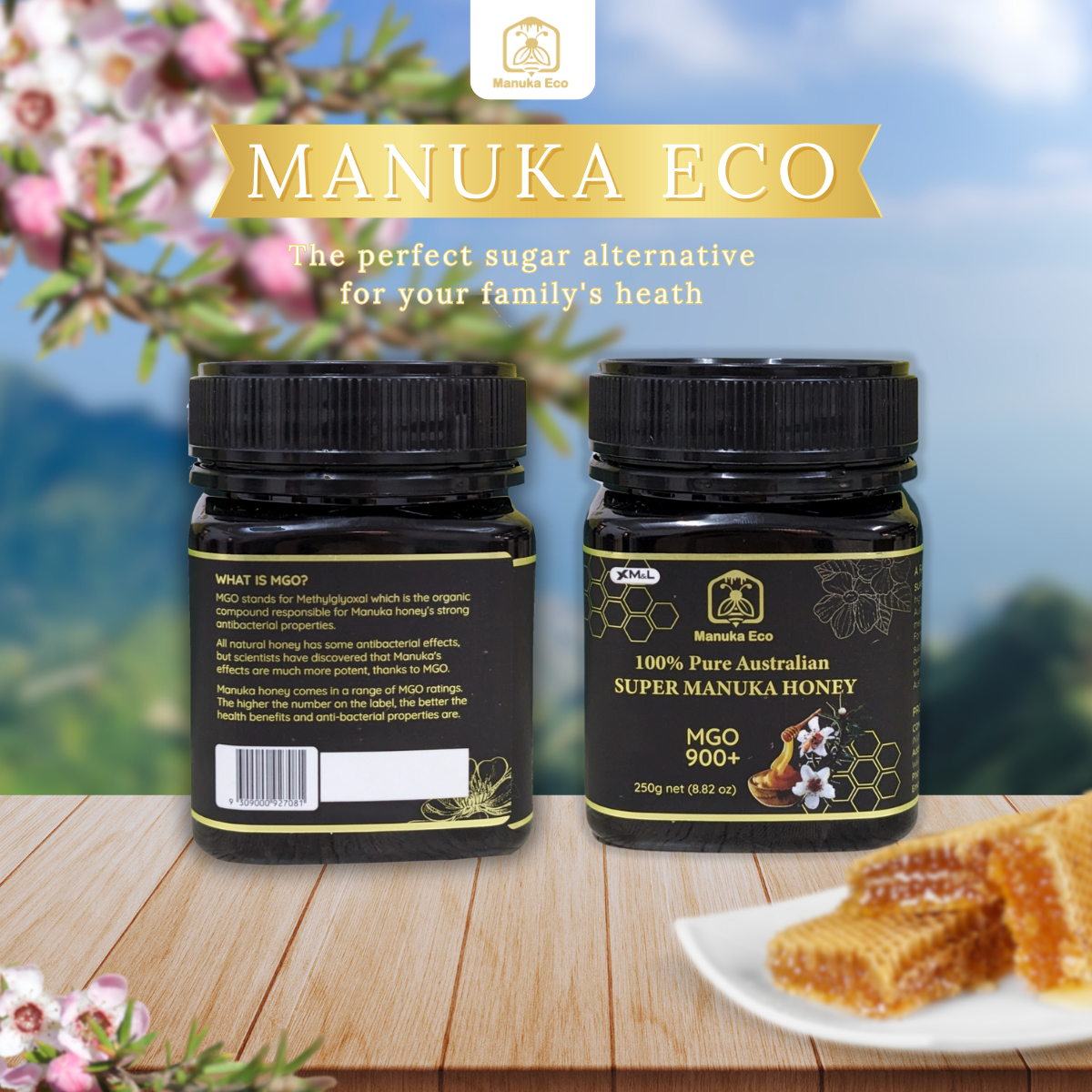  Mật ong Manuka Eco MGO 900 + Tăng đề kháng, cải thiện hệ tiêu hoá (độ kháng khuẩn cao, dùng cho điều trị) - Nhập khẩu chính hãng từ Australia 