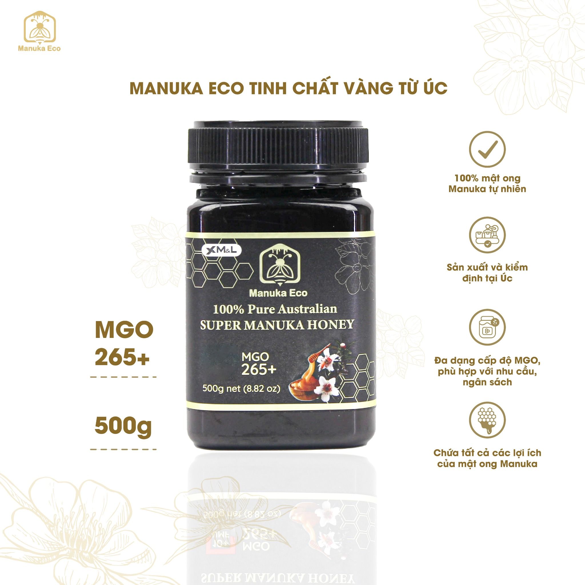  Mật ong Manuka MGO 265 +  Nâng cao sức khỏe, duy trì sự trẻ trung và làm đẹp da - Nhập khẩu chính hãng từ Australia 