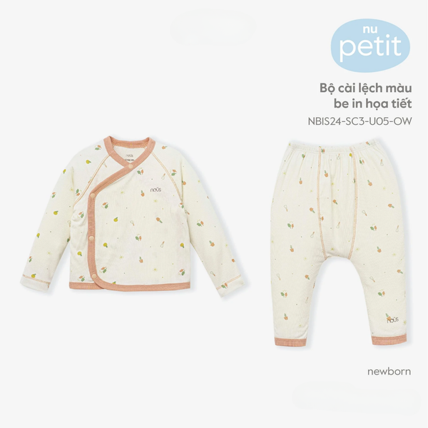  Bộ cài lệch màu be in họa tiết 