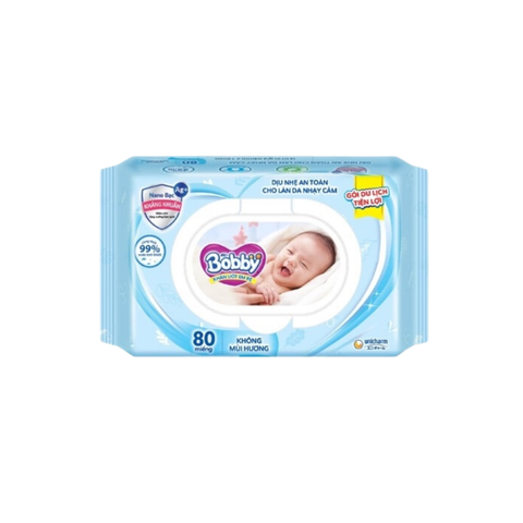  Bobby - Khăn ướt 80 tờ không hương nắp nhựa 