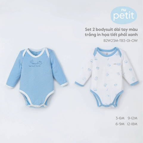  Nous - Set 2 Bodysuit dài tay xanh trắng 12M 