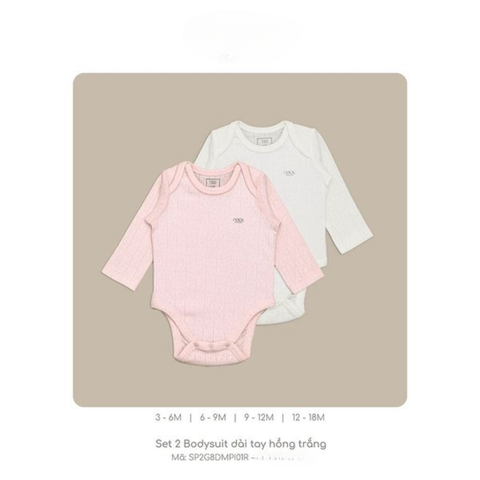  Nous - Set 2 Bodysuit dài tay hồng trắng 3M 
