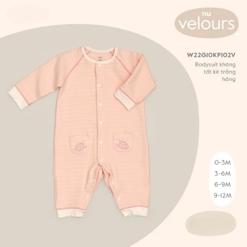  Nous - Bodysuit không tất kẻ trắng hồng 9M 