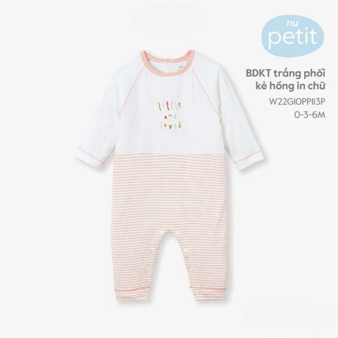  Nous - BDKT trắng phối kẻ hồng in chữ 3M 