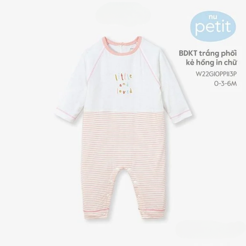  Nous - BDKT trắng phối kẻ hồng in chữ 0M 