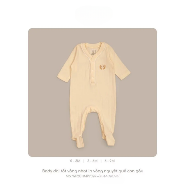  Nous - Body dài tất vàng nhạt in vòng nguyệt quế con gấu 6M 