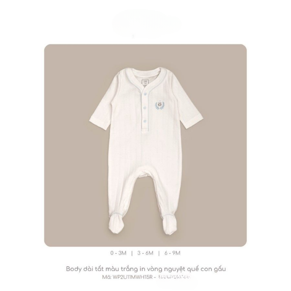  Nous - Body dài tất màu trắng in vòng nguyệt quế con gấu 6M 