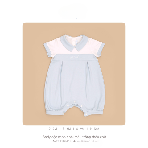  Nous - Body cộc xanh phối màu trắng thêu chữ 3M 