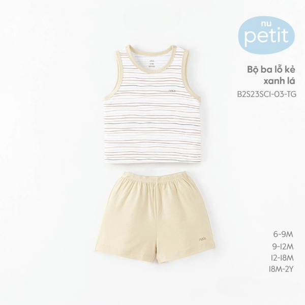  Nous - Bộ ba lỗ kẻ xanh lá 18M 