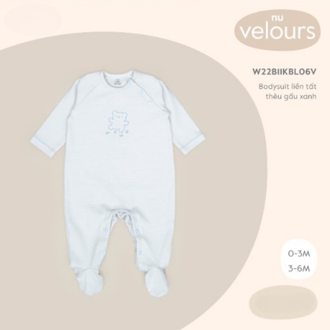  Bodysuit liền tất thêu gấu xanh 3M 